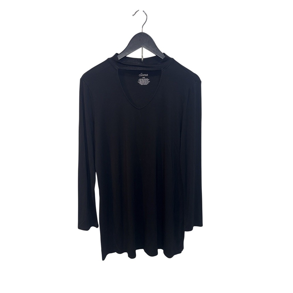 Soma Long Sleeve Keyhole Neckline Solid Black Dress NWOT